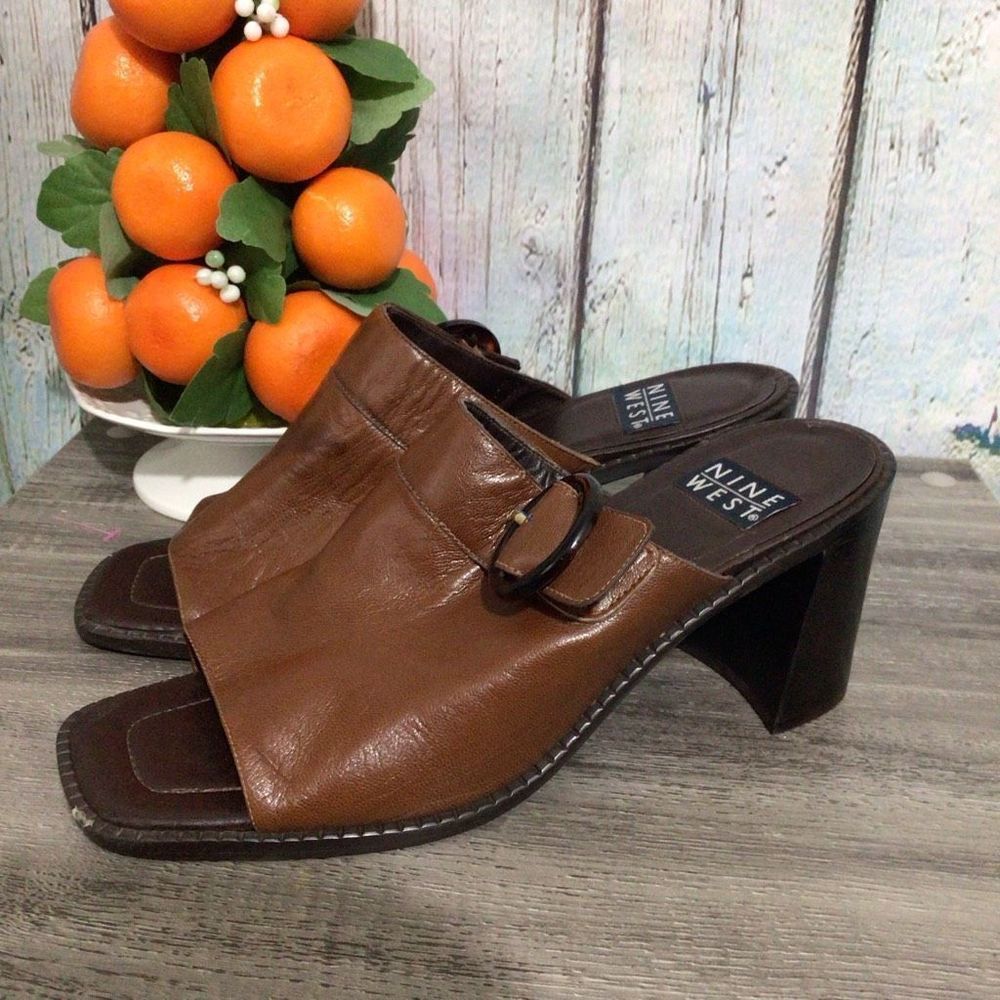 Nine West Brown Heeled Mules